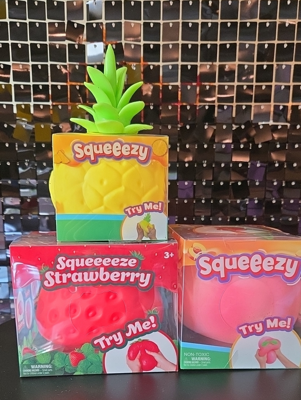 New Squeeezy Set Fruit  - Pineapple,  Strawberry and Peach.